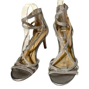 Antonio Melani Womens Strappy Rhinestone Silver Shoes 7M Heel. 3.25